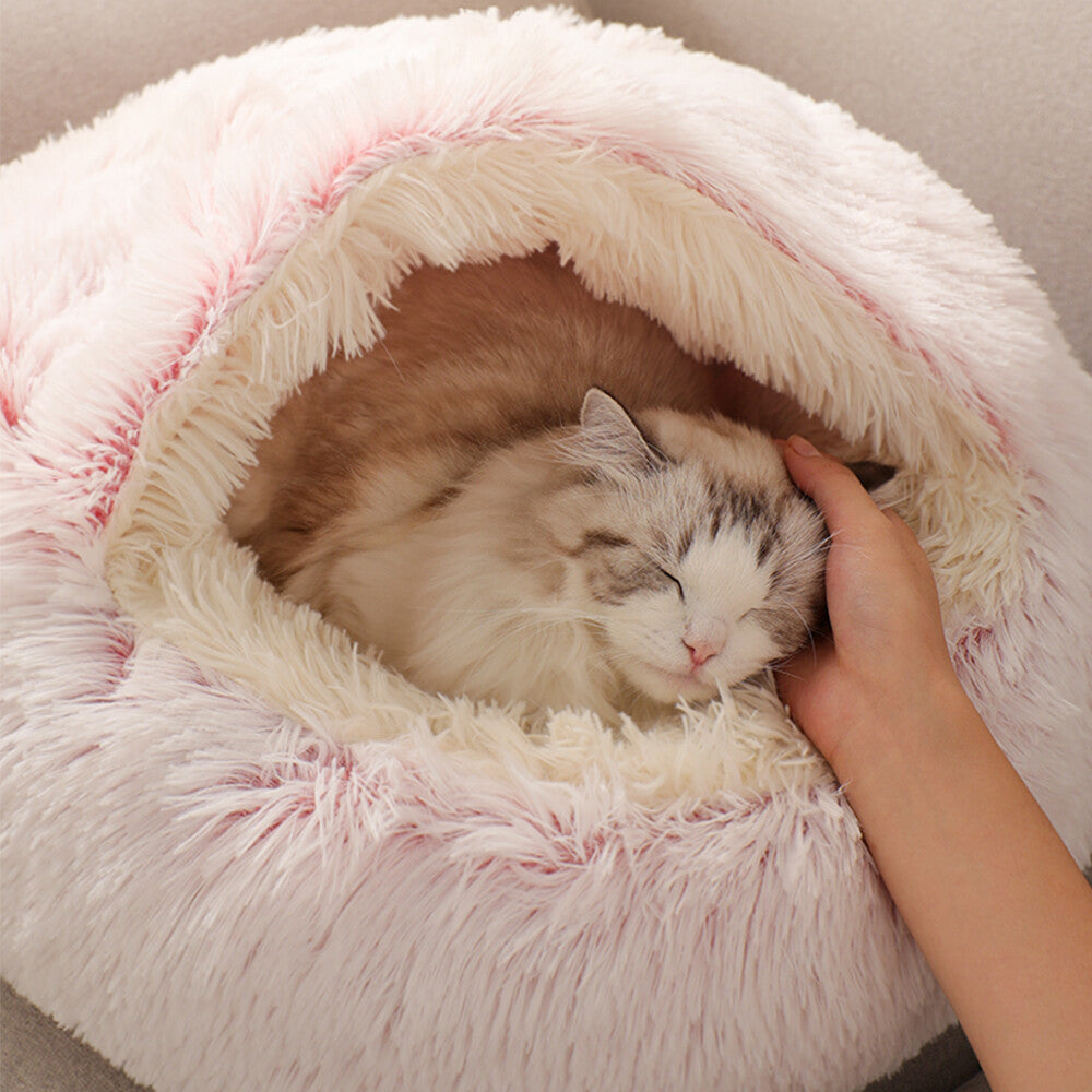 Faux-fur calming nest, designed to reduce stress and improve sleep for your furry friend