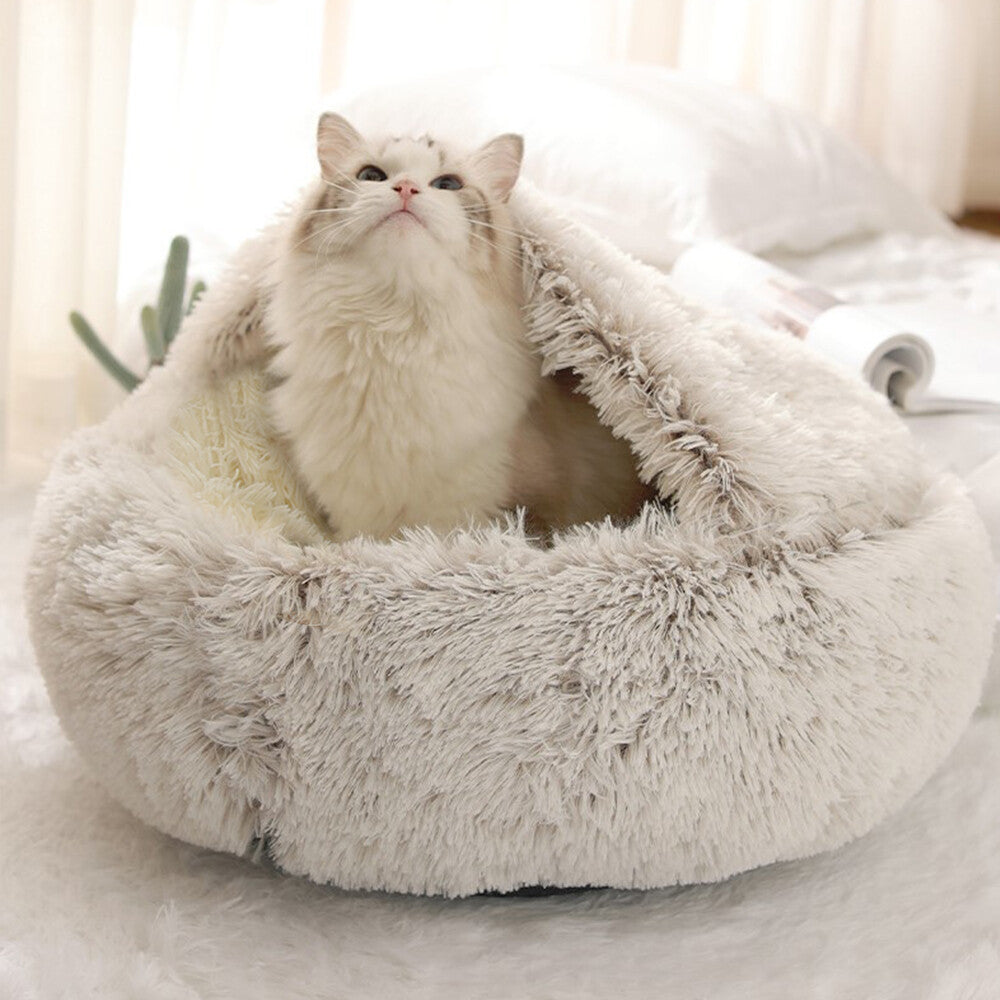 Faux-fur calming nest, designed to reduce stress and improve sleep for your furry friend