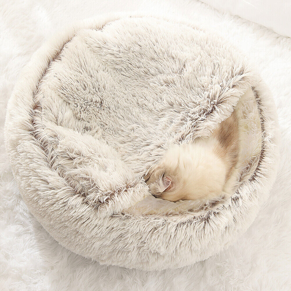 Pet Dog Cat Bed round Plush Kitten Warm Sleeping Nest Bed Cat Igloo Cave House