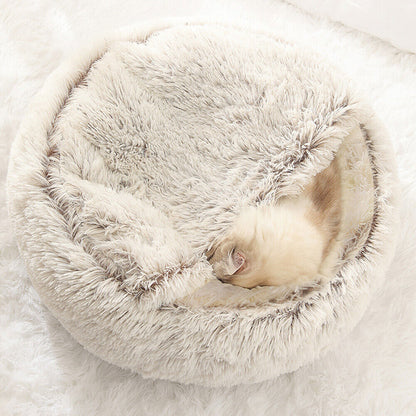 Pet Dog Cat Bed round Plush Kitten Warm Sleeping Nest Bed Cat Igloo Cave House