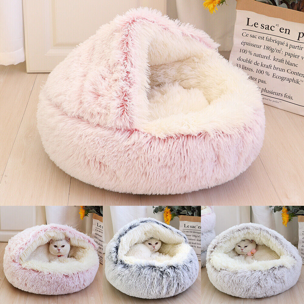 Pet Dog Cat Bed round Plush Kitten Warm Sleeping Nest Bed Cat Igloo Cave House